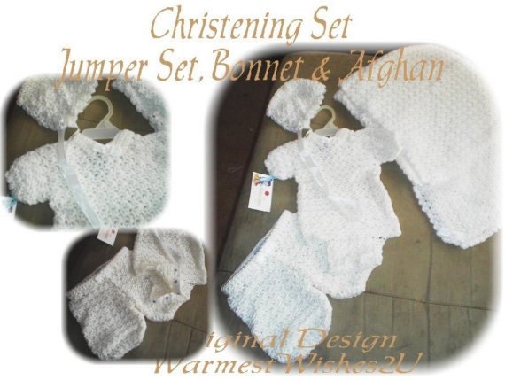 Crochet Christening Onesie, Shorts, Bonnet, and Afghan Set - PDF Pattern - ORIGINAL DESIGN