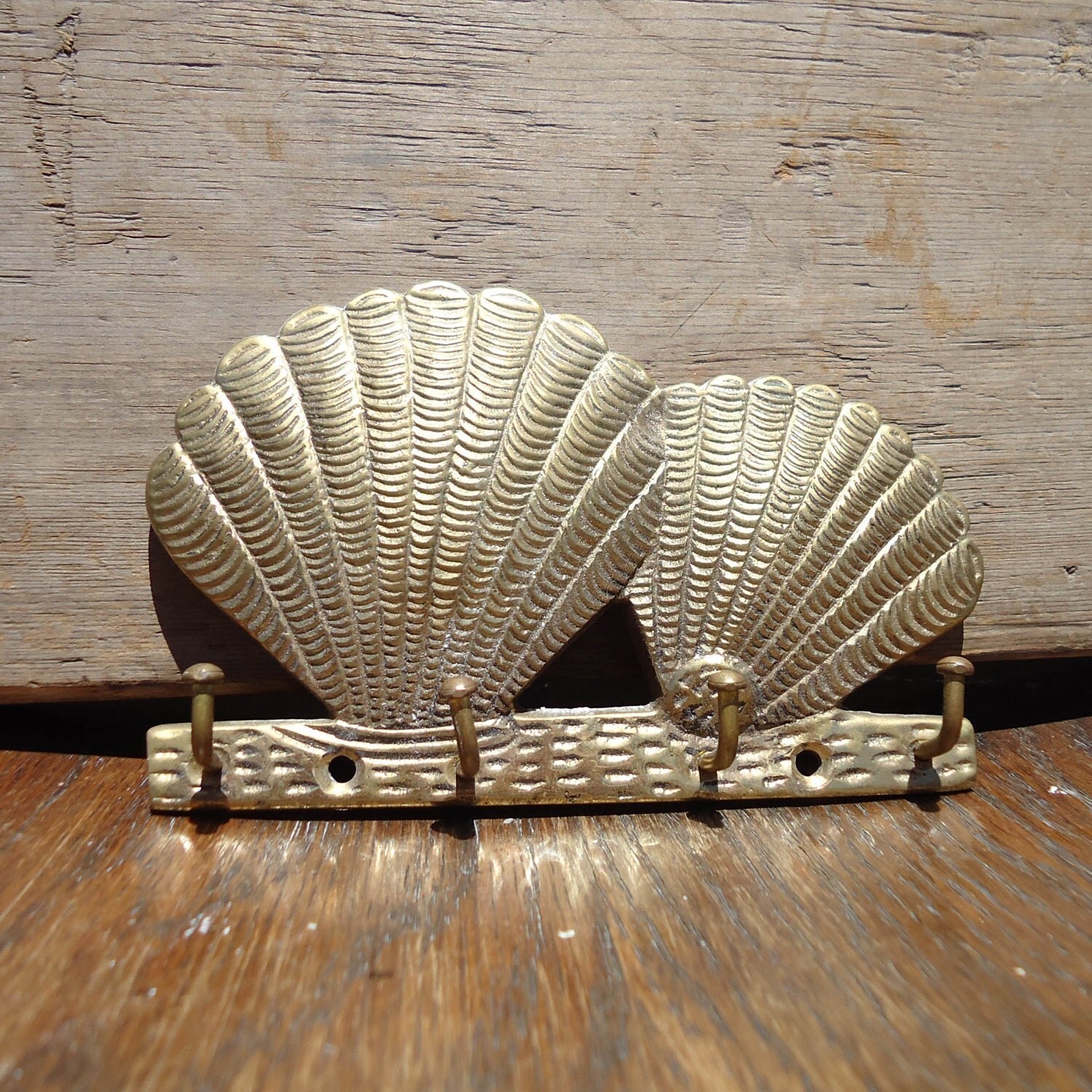 Nautical Brass Wall Key Holder Clam Shells Beach by eclecticamiami