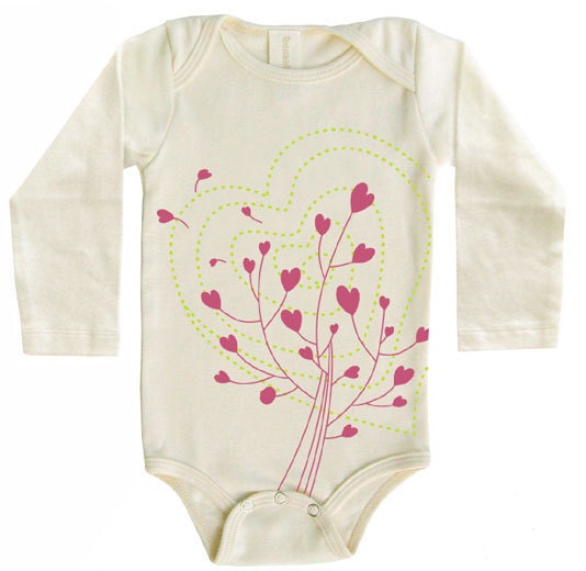 Hearts Grow Long Sleeves Organic Baby Onesie Natural