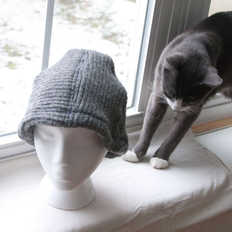 Felted Wool Sweater Hat - Eco Friendly - Gray