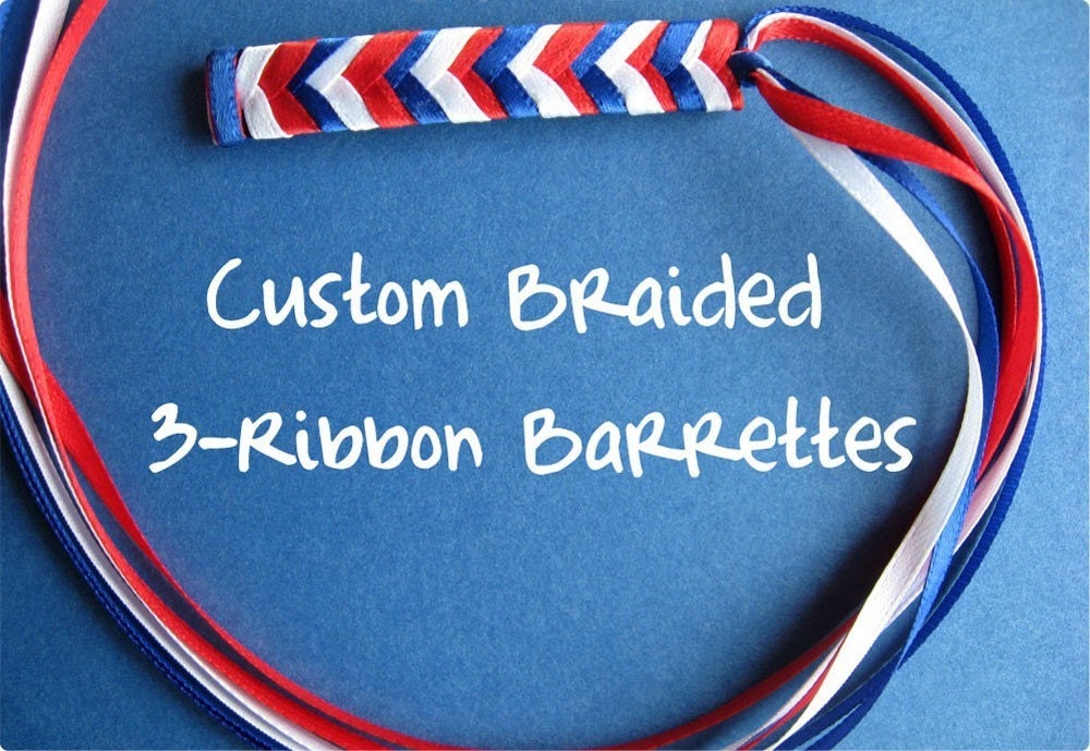 Set of Four (2 pairs) - Braided  3-Ribbon Barrettes - your choice (Custom Barrettes Order)