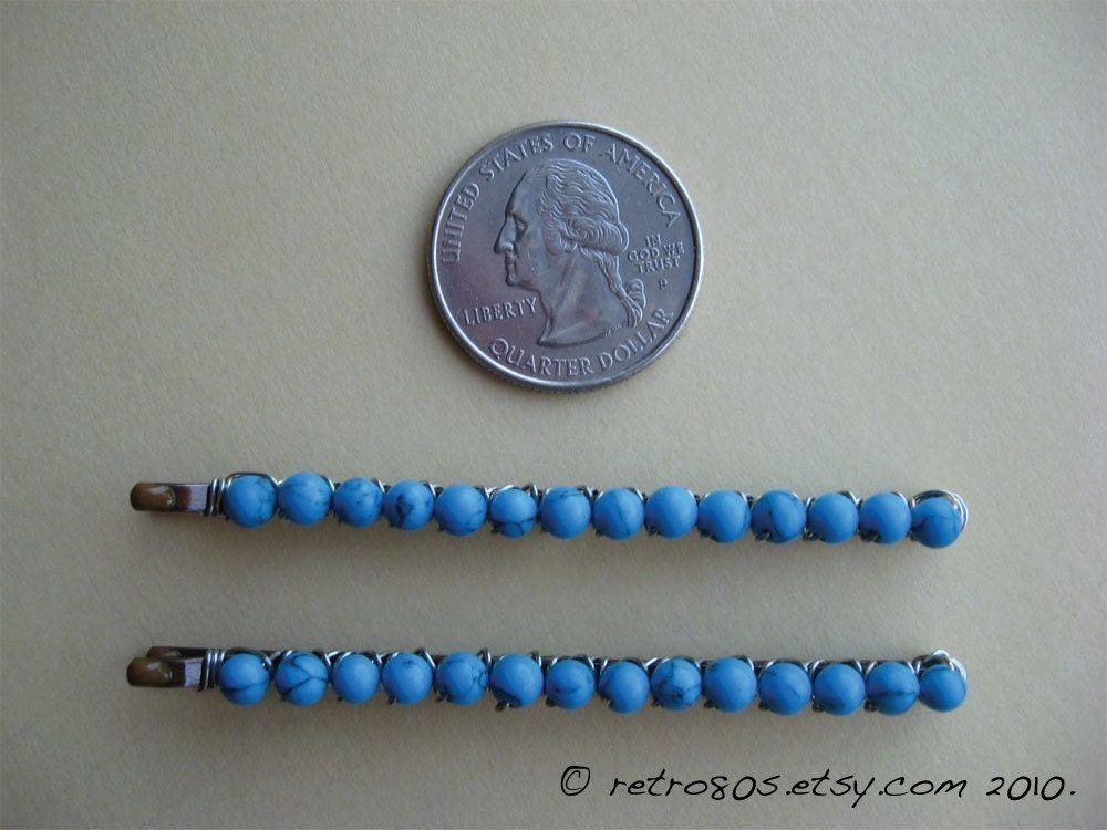 Turquoise - beaded bobby pins