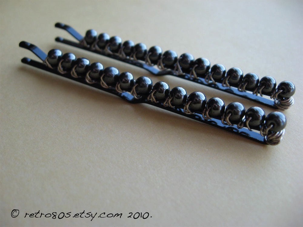 Hematite - beaded bobby pins