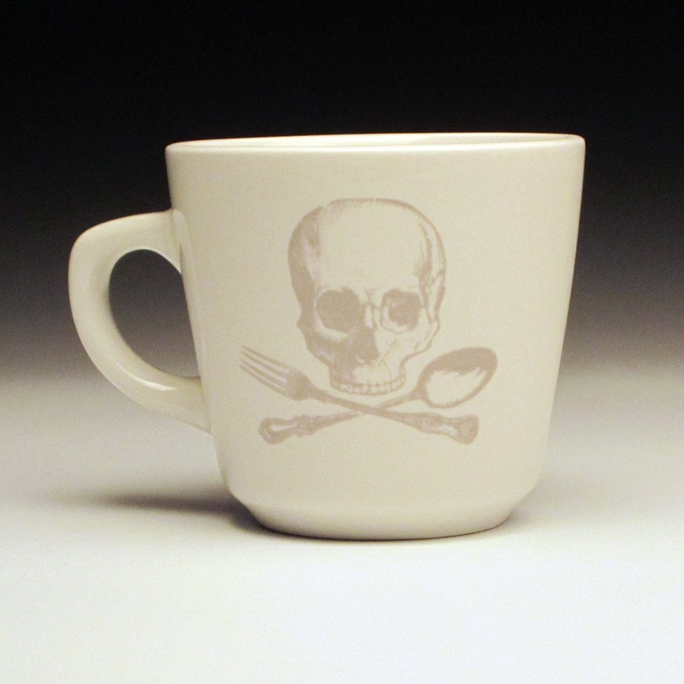 skull and cross utensils teacup in GHOSTIE GREY