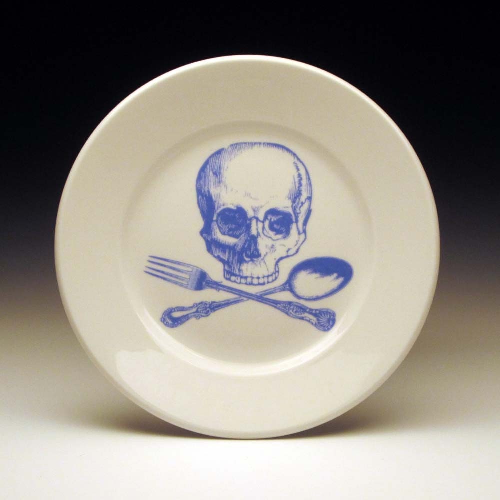 skull and cross-utensils dessert plate in BLUE