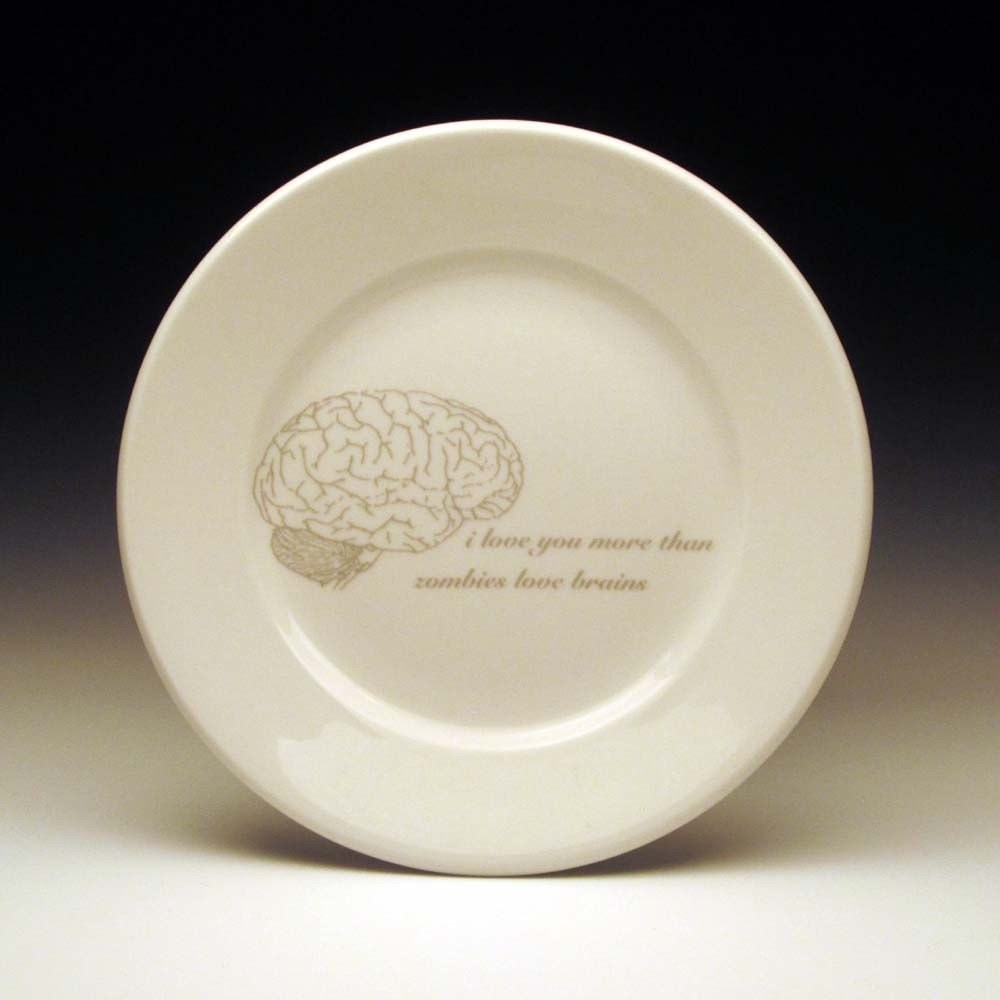 zombies love brains dessert plate in GHOSTIE GREY
