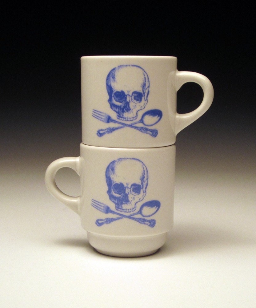 set of 2 skull and cross utensils Espresso cups in BLUE