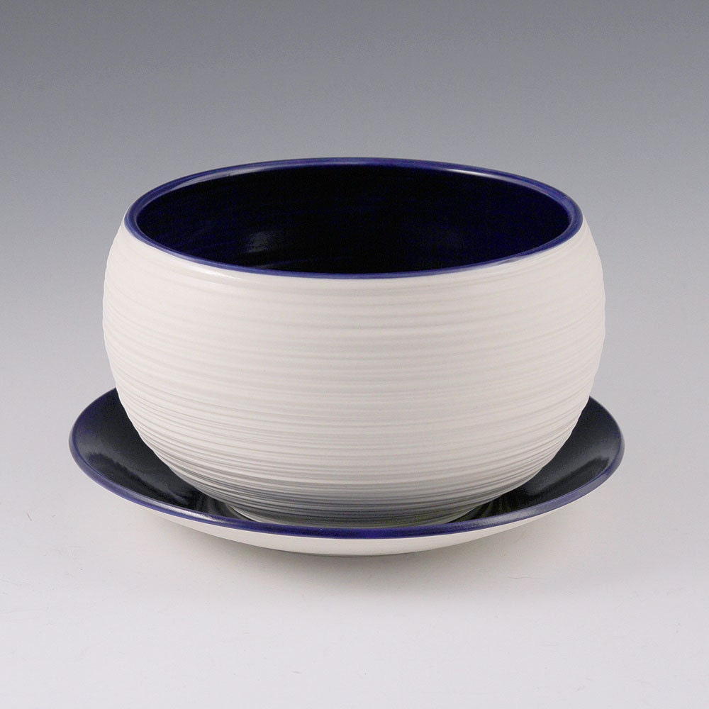 Planter Blue - Porcelain Groove Planter in Sapphire Blue