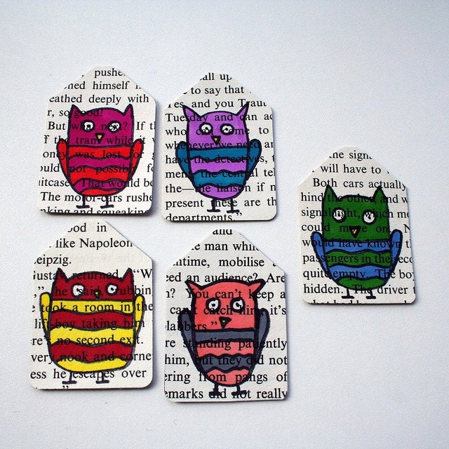 Set of 6 owl gift tags - recycled
