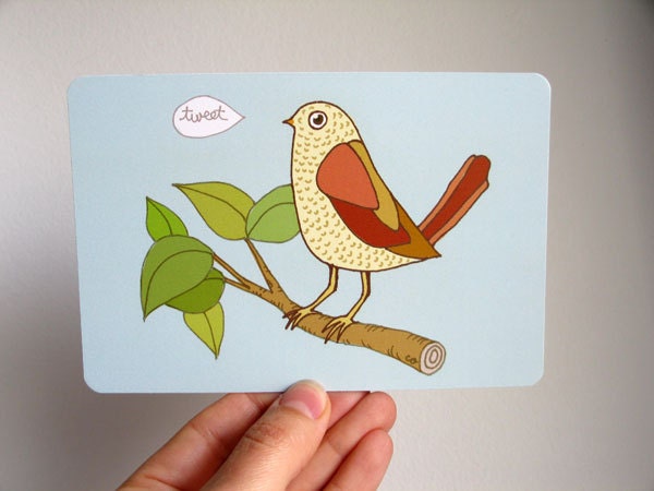Bird Tweet Art Postcard - based on original drawing