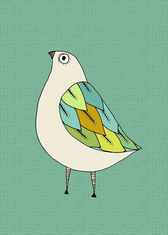 Cute Little Bird Art Print 5 x 7 colorful by courtneyoquist