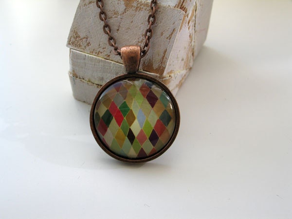 Colorful Diamonds - mini print necklace pendant and chain