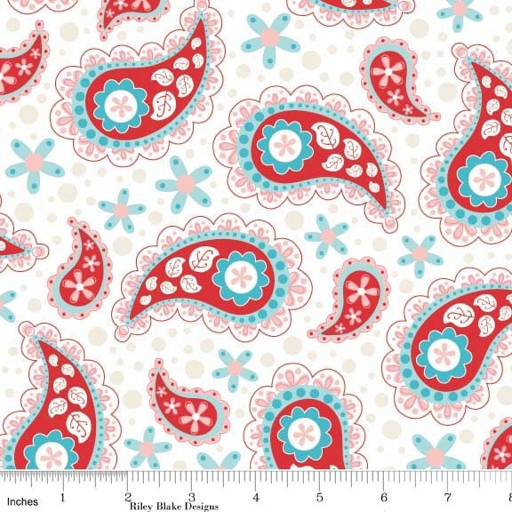 1 1/8 yard end of bolt remnant - Sugar and Spice - Red Sugar Paisley: C6111  - quilting fabric by Quilted Fish for Riley Blake
