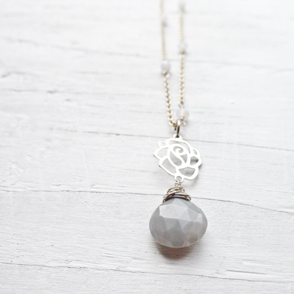 Gray Moonstone Necklace w/ Rose