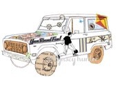 Ford Bronco - Ink and collage illustration