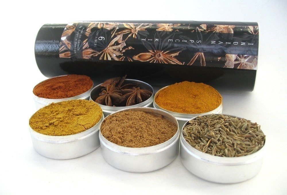 Reserved for michette. Indian spice kit - the flavors of India at home - gift set of 6 containers with magnets.