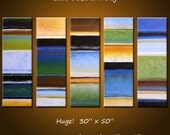 Abstract Painting Original Large Modern Art  .. yellow green blue white black ...50 x 30 .. Earth, Sea and Sky