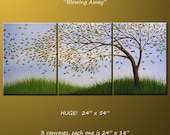 Landscape Original Painting Large Abstract Modern Contemporary Trees ... 24 x 54 .. Blowing Away