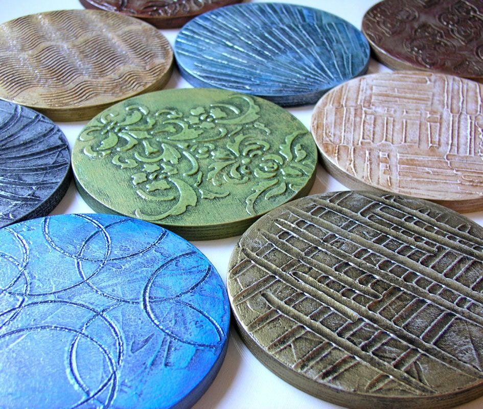 Abstract Scupture Paintings Metallic on wood, textured, Please see close-ups...Precious Metals 3, Amy Giacomelli
