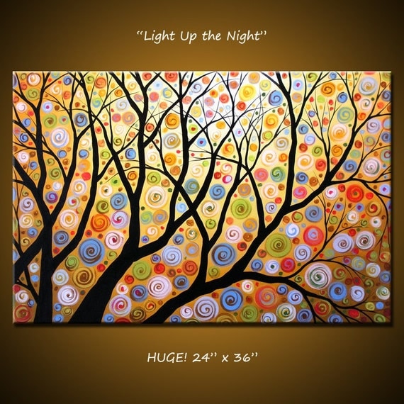 Original Large Abstract Painting Modern Contemporary Landscape... 24" x 36" ... Light Up the Night