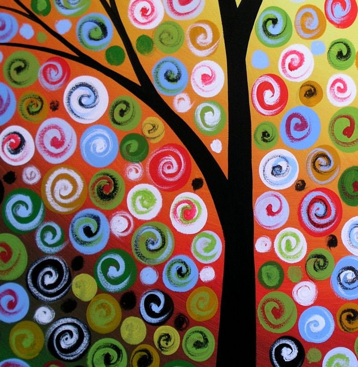 Amy Giacomelli Tree Painting Modern Contemporary Landscape Sky Stars .. red yellow blue green black