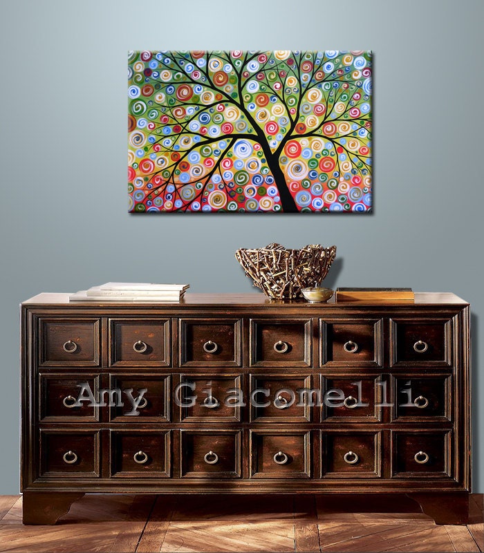 Amy Giacomelli Painting Large Abstract Painting Modern Landscape Tree .. red yellow blue green black ... 24 x 36 .. Sky of Stars