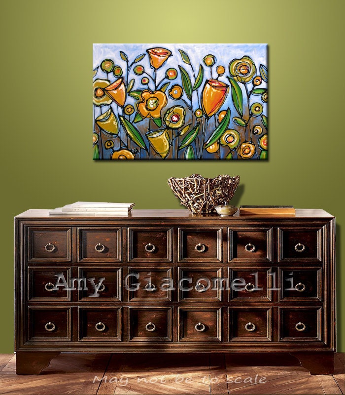 Original Large Abstract Painting Modern Contemporary Flowers Texture ... 24 x 36 ... Please see close ups