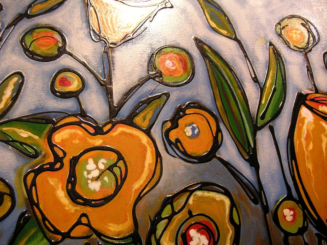 Original Large Abstract Painting Modern Contemporary Flowers Texture ... 24 x 36 ... Please see close ups