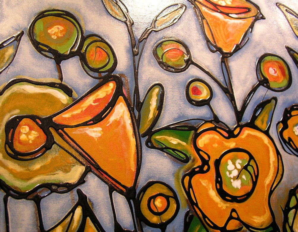 Original Large Abstract Painting Modern Contemporary Flowers Texture ... 24 x 36 ... Please see close ups