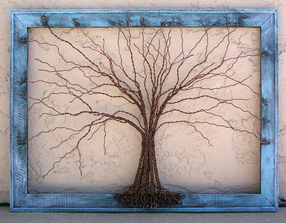 Original Large Tree Abstract Sculpture Painting ... Wire tree on distressed salvaged frame, by Amy Giacomelli