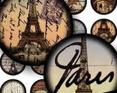 French Paris digital collage sheet in 1 inch circles for bottlecaps and more -- piddix no. 677