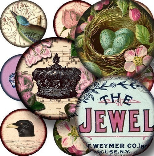 Natures Royalty collage sheet in 1 inch circles -- piddix no. 748