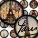 French Paris digital collage sheet in 1 inch circles for bottlecaps and more -- piddix no. 677