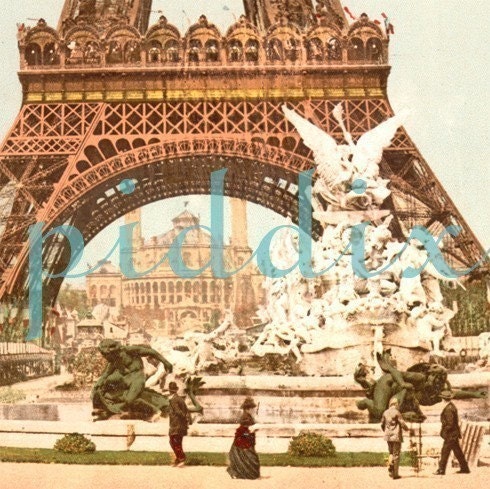 Eiffel Tower Vintage Postcards and French Stamps in 2-inch Squares -- piddix digital collage sheet no. 111