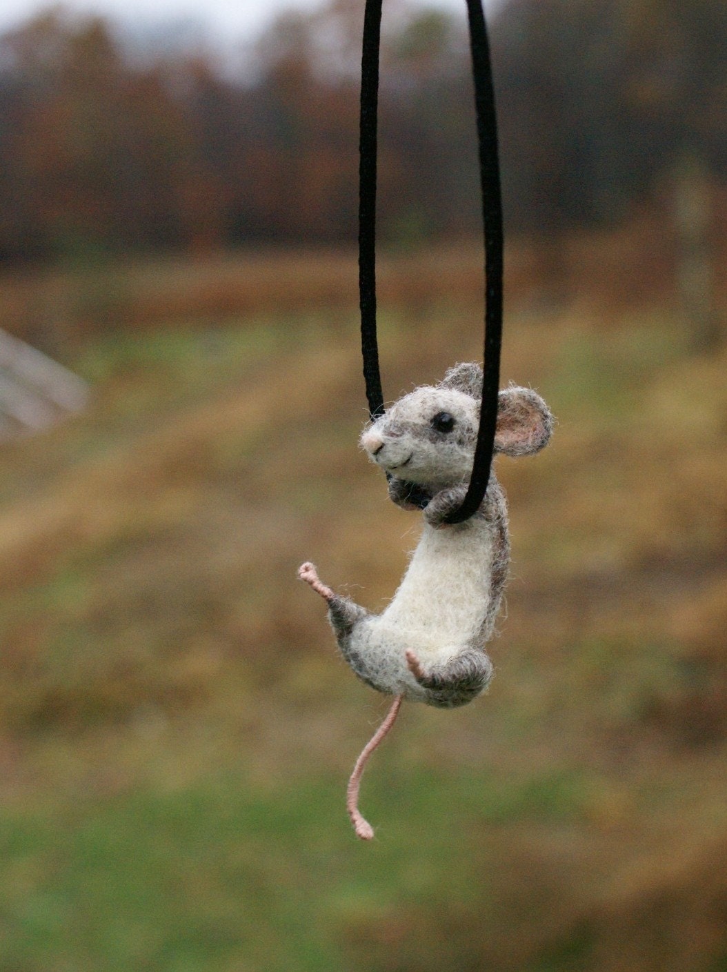 Tiny Mouse Necklace - needle felted