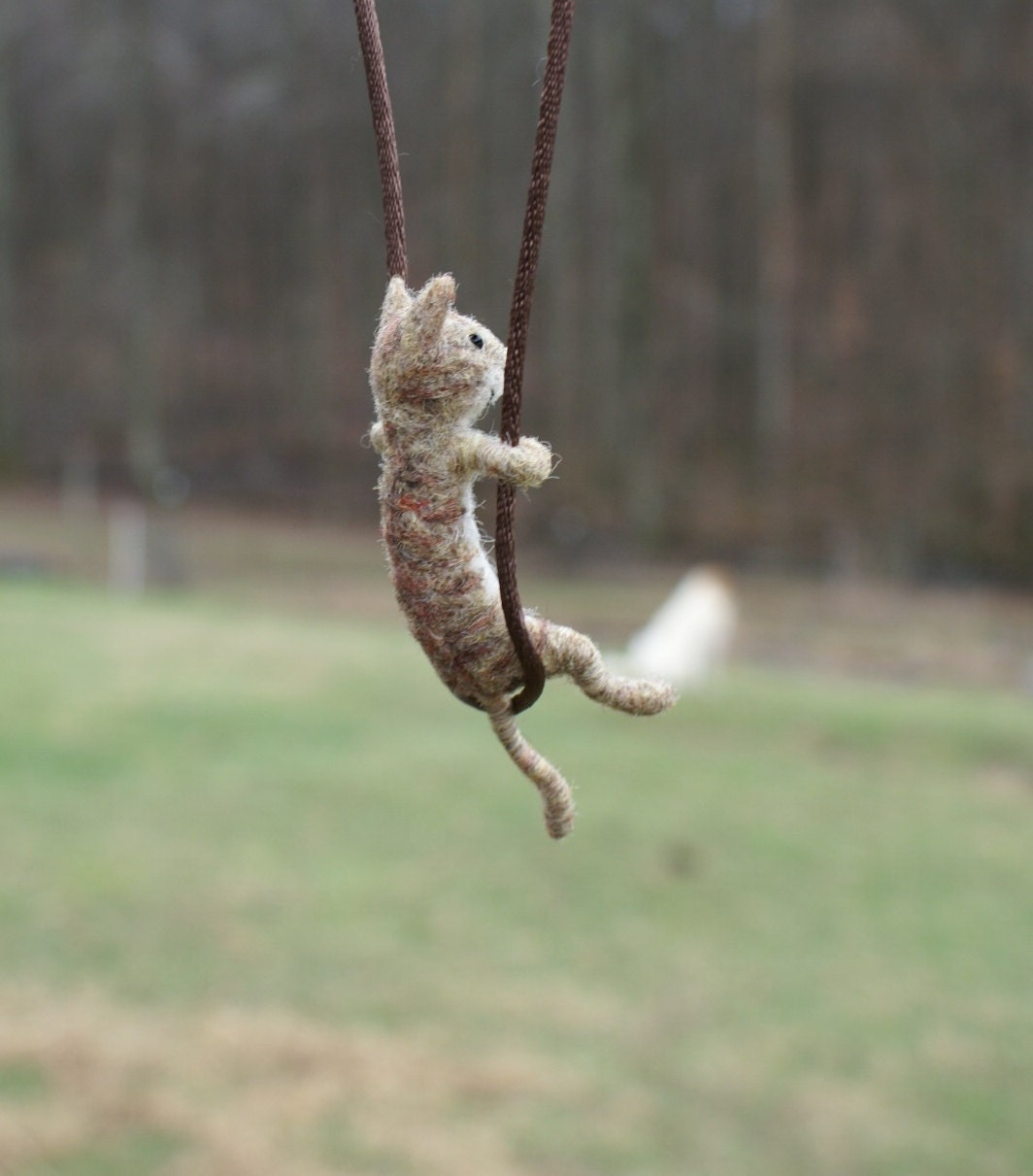 Tiny Cat Necklace - needle felted