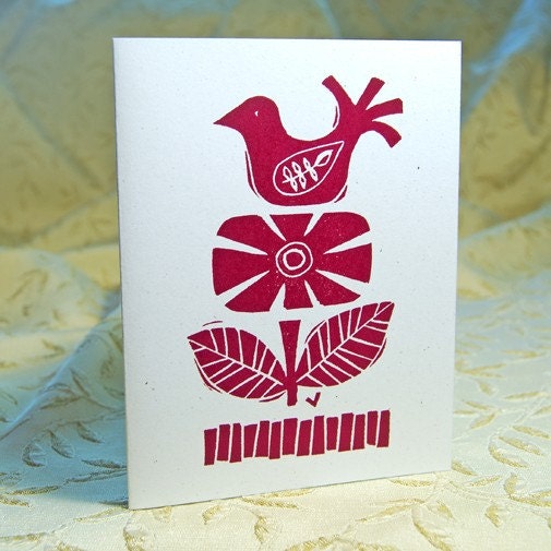 Bird and Flower Letterpress Note Cards