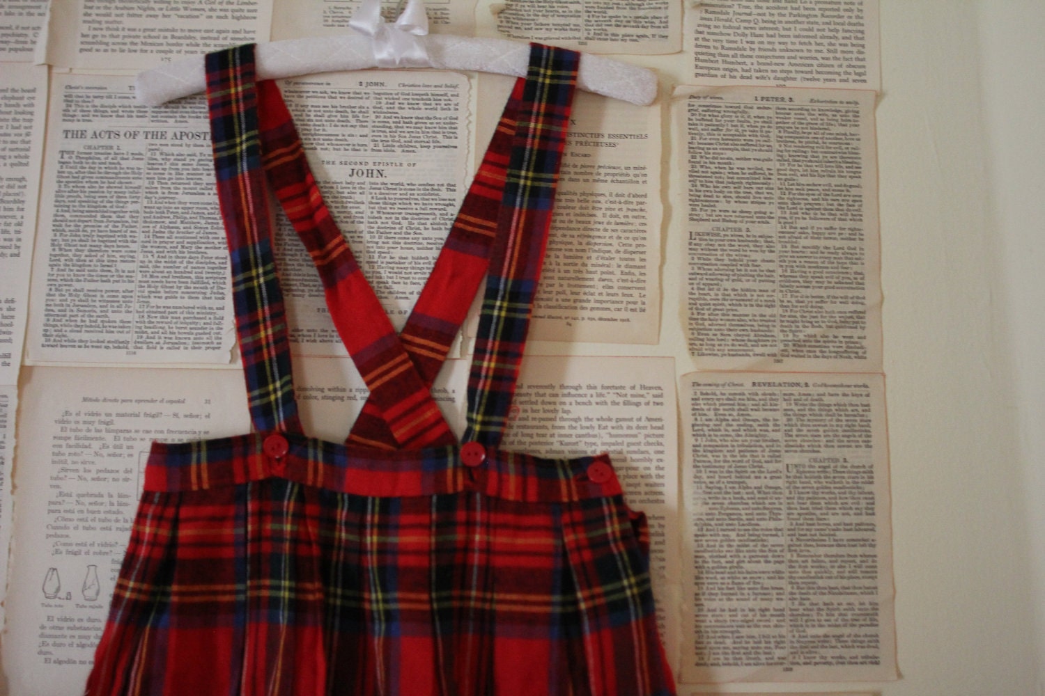Vintage Girls Plaid Jumper - Retro Red and Blue Skirt and Suspenders - Size 4 Toddler - School Girl Outfit - Jumpsuit Uniform