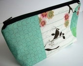 NEW Double Blush Bird Aqua-Large Flat bottom zipper pouch (Padded)