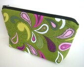 Padded Zipper Pouch Large Flat bottom Cosmetic Bag Gadget Case ECO Friendly Lime Paisley
