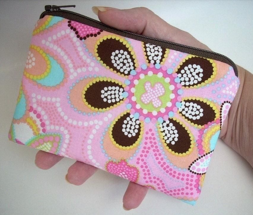 SALE Padded Little Zipper pouch Coin Purse ECO Friendly  Case - Pink Carnival bloom