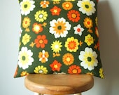 vintage fabric cushion cover in jade and scarlet
