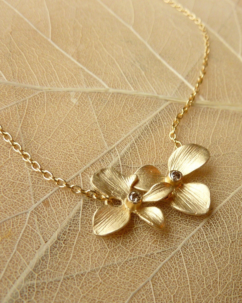 Double Orchid and Champagne Diamond Necklace