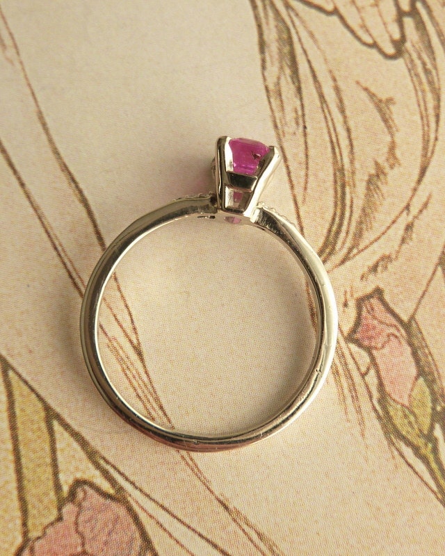 Emerald Cut Pink Sapphire and Diamond Ring