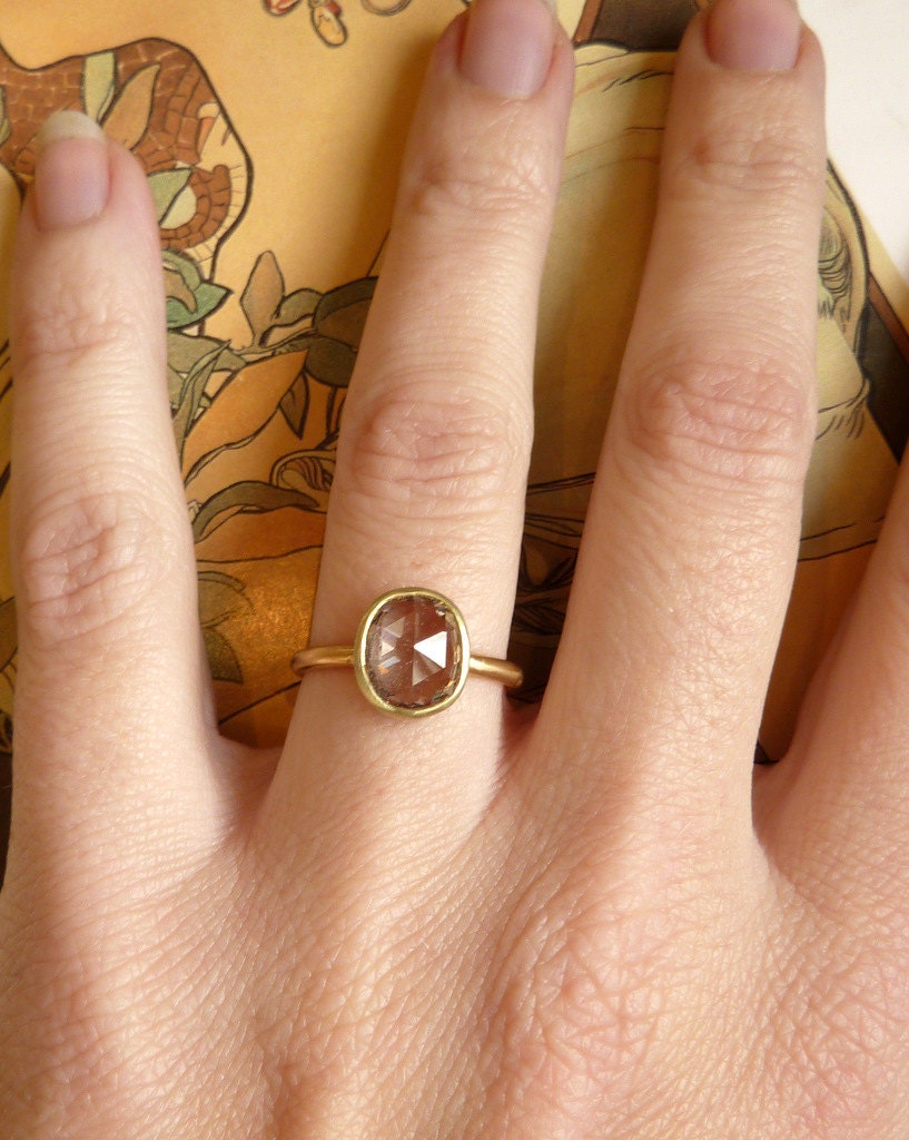 Khaki Green Oval Rose Cut Sapphire Ring