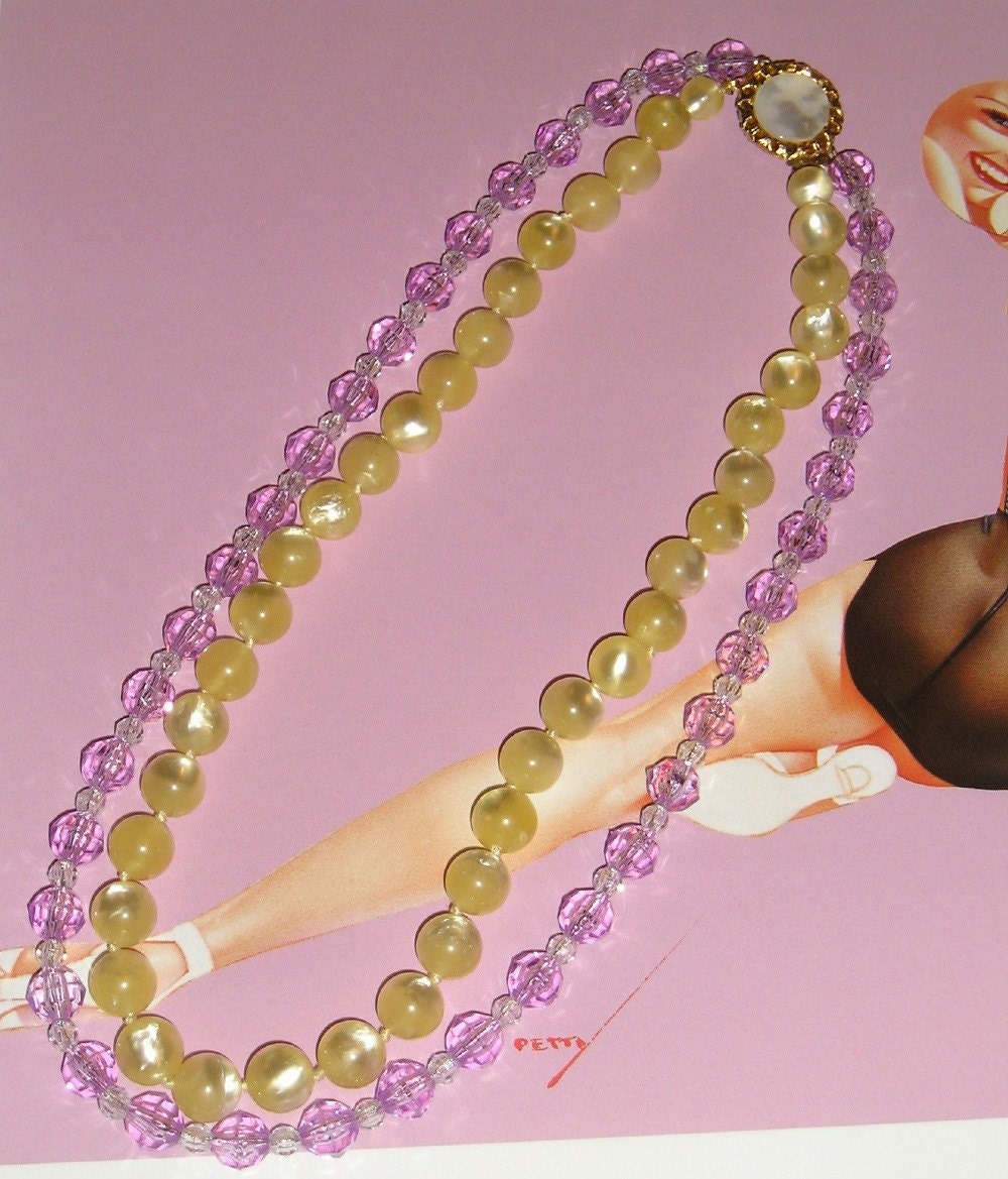 Lemon Yellow and Lavender Vintage Necklace
