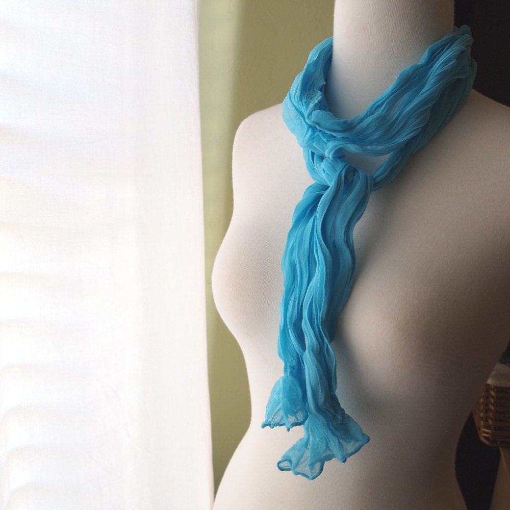 Turquoise Silk Chiffon Scarf
