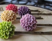 Bobbie Pins, Bridesmaids Gift, Chrysanthemum Flowers, Set Of FIVE, You Choose Your Color, Brides On A Budget