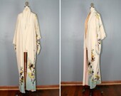 MAY SALE . antique . silk . kimono . WATERCOLOR . hand . painted . robe