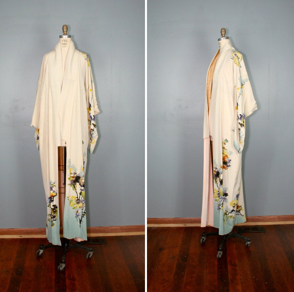 antique . silk . kimono . WATERCOLOR . hand . painted . robe